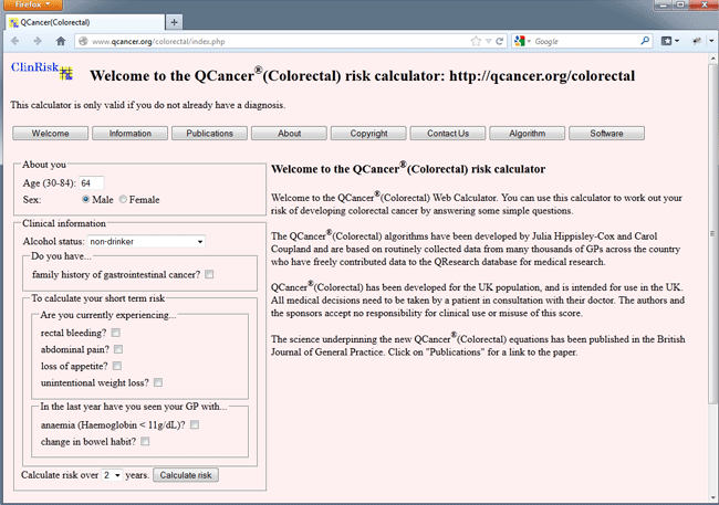 QCancer®(Colorectal) risk calculator